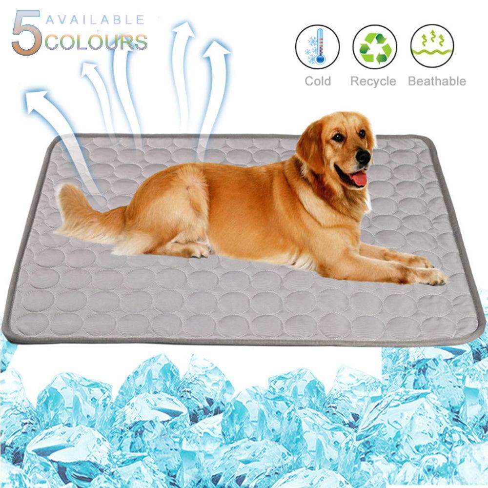 Pressure-activated cooling mat giving a dog or cat a cool place to lie down