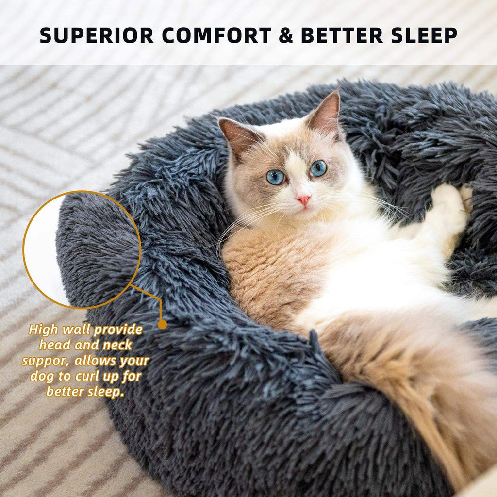 Plush faux-fur donut bed with soft raised sides for a small dog or cat to curl into — view 3