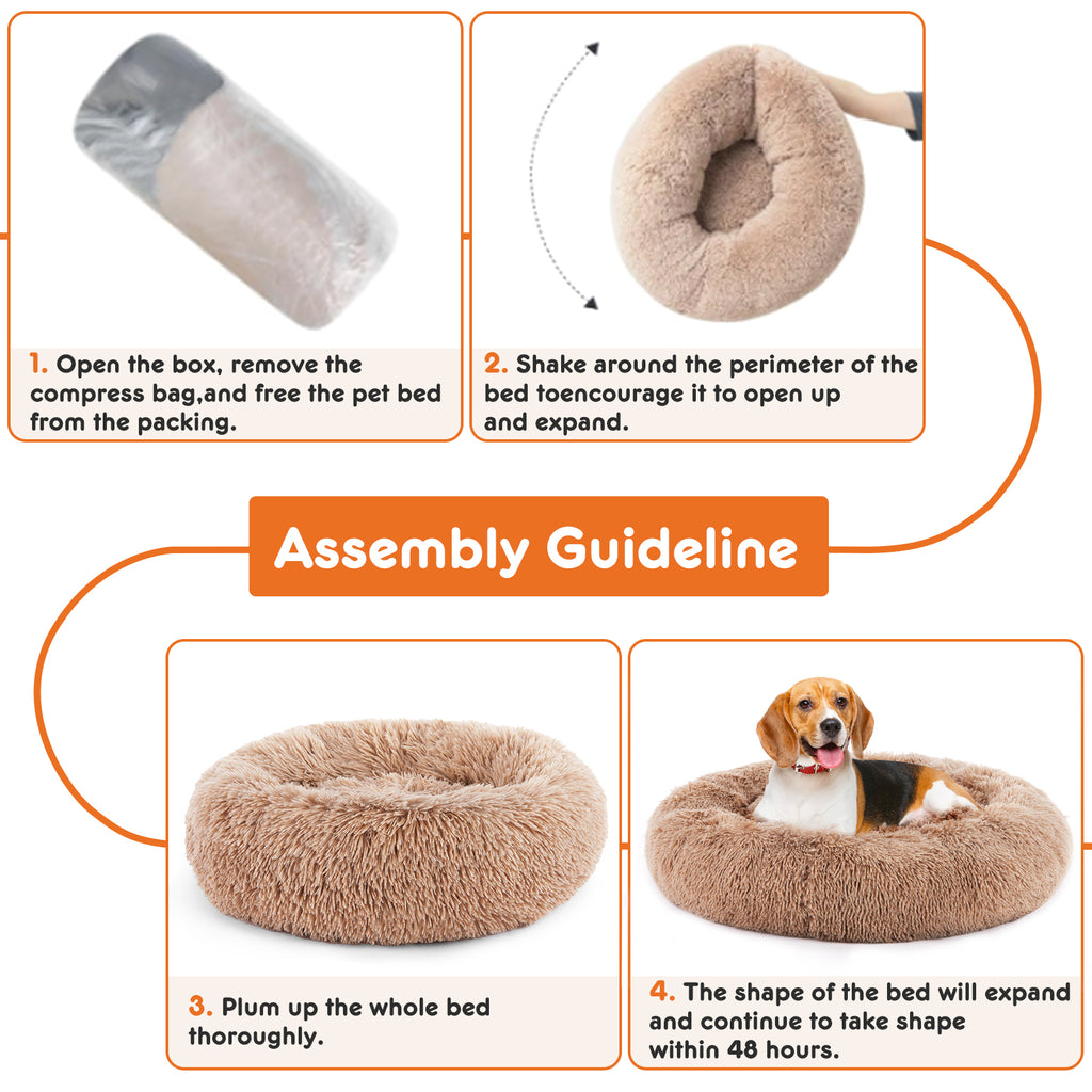 Plush faux-fur round cat bed with raised sides for a sense of security — view 2