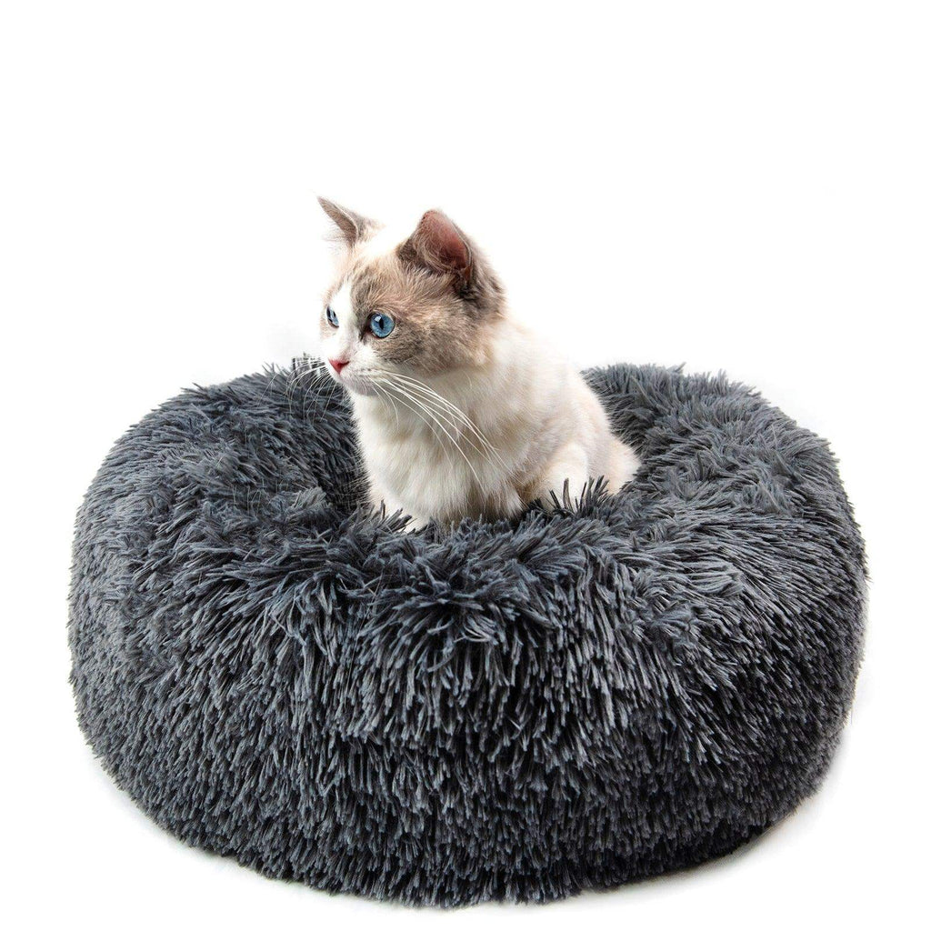 Plush faux-fur donut bed with soft raised sides for a small dog or cat to curl into — view 5
