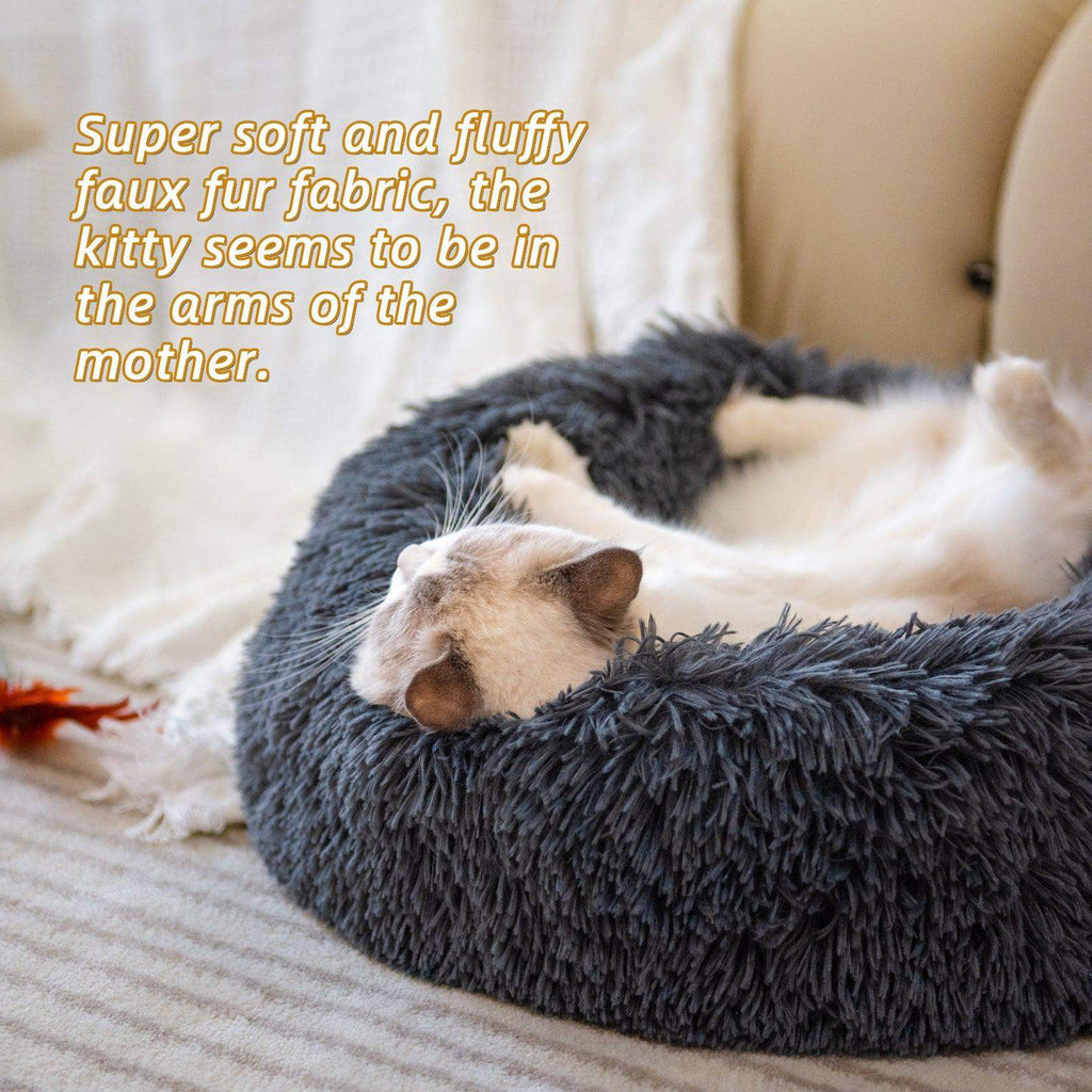 Plush faux-fur donut bed with soft raised sides for a small dog or cat to curl into — view 2