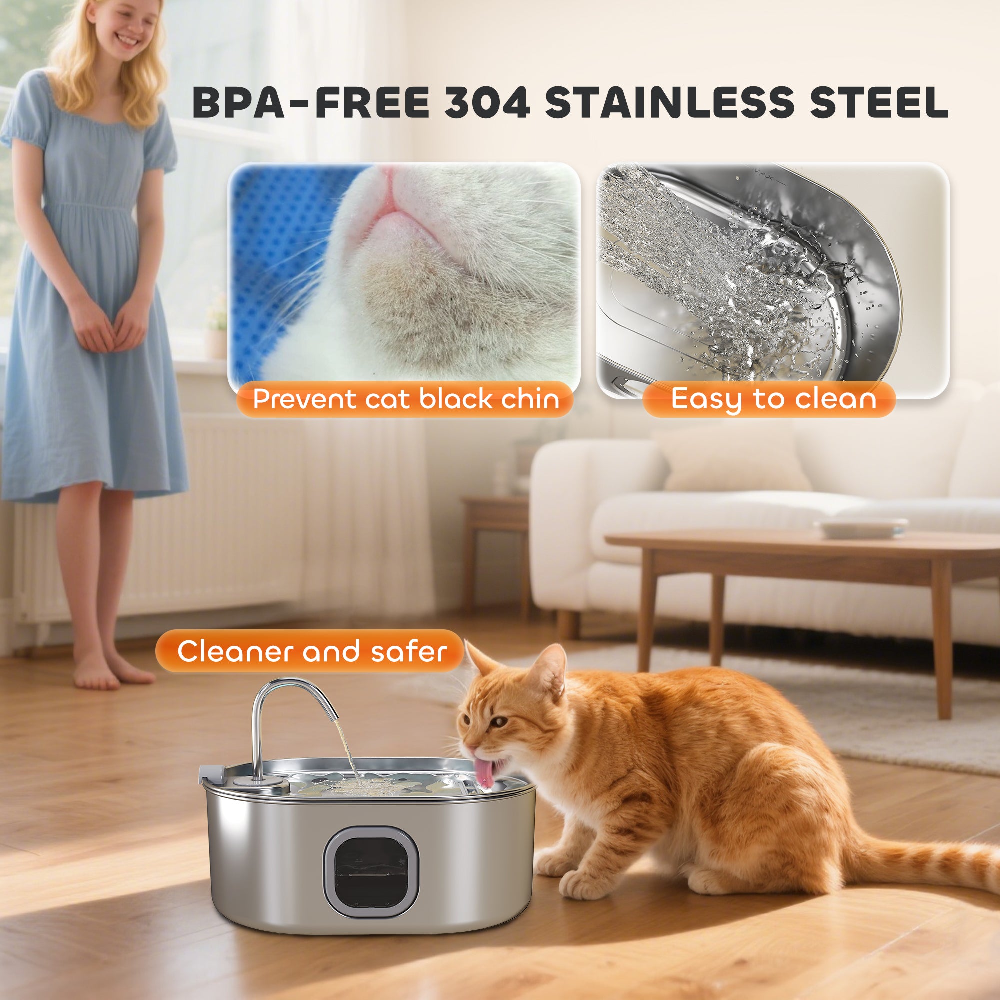 Pet water fountain with cat drinking