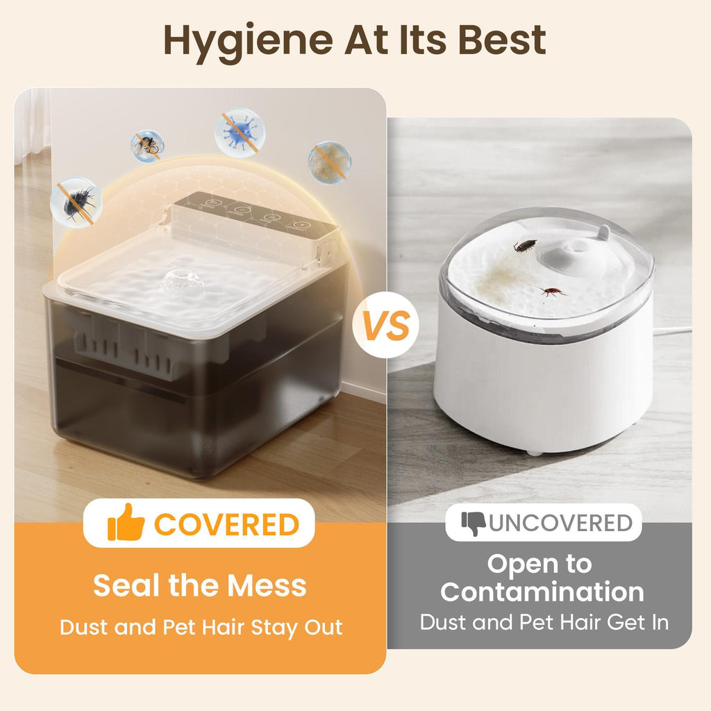 Automatic sensing pet fountain, side view