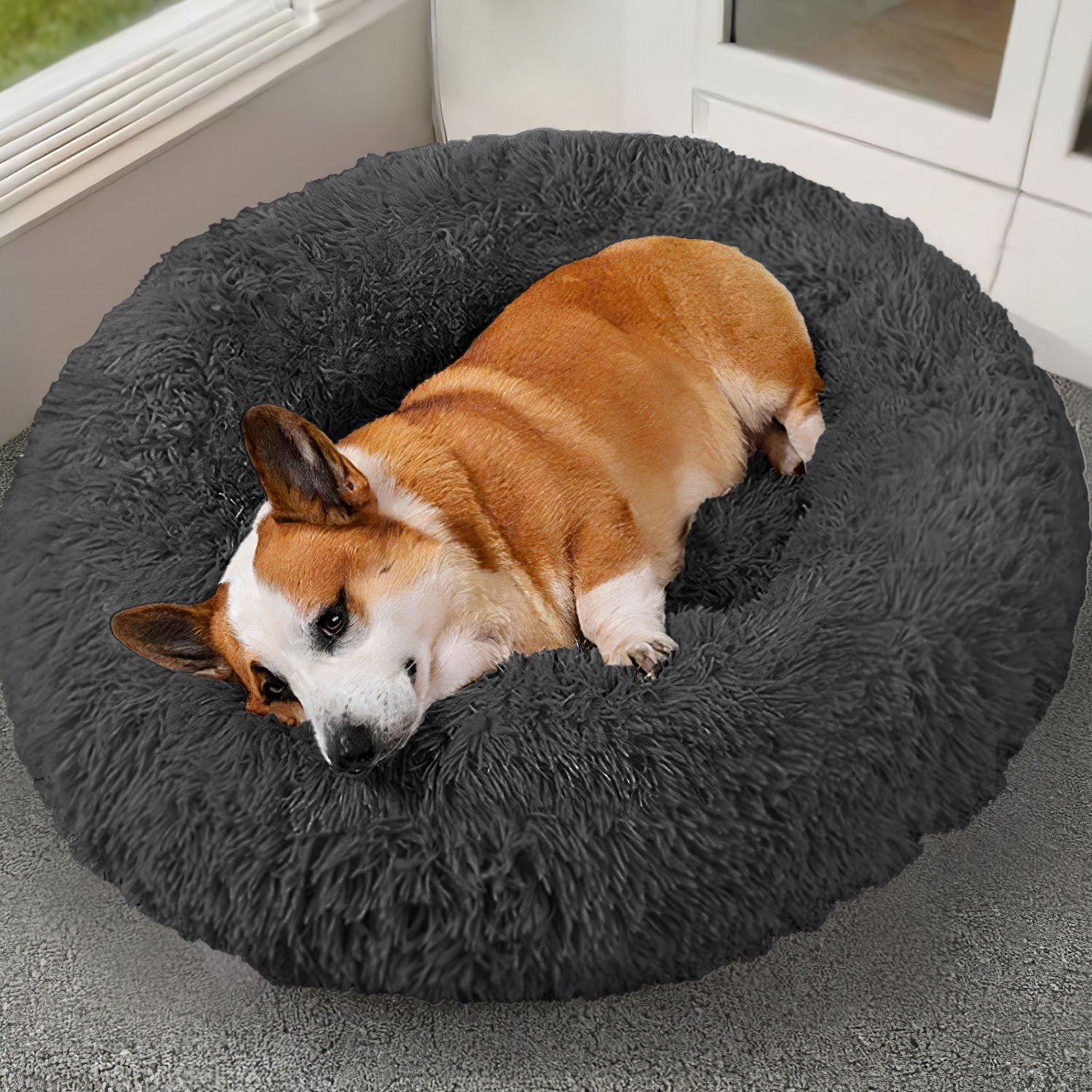 Cozy fleece nest bed with a raised rim for a dog or cat — view 12