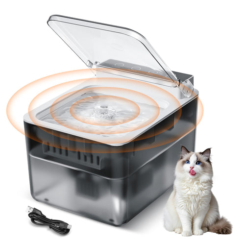 Automatic sensing pet fountain, front view, white