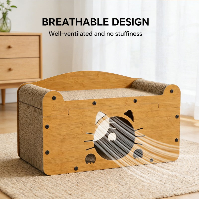 Whisker wooden cat scratcher lounge with a private nook