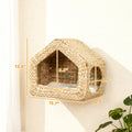 Cat resting inside wall-mounted house