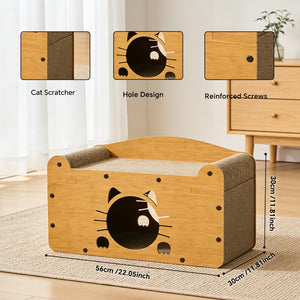 Wooden cat scratcher with hole design and reinforced screws, cozy pet comfort for cats