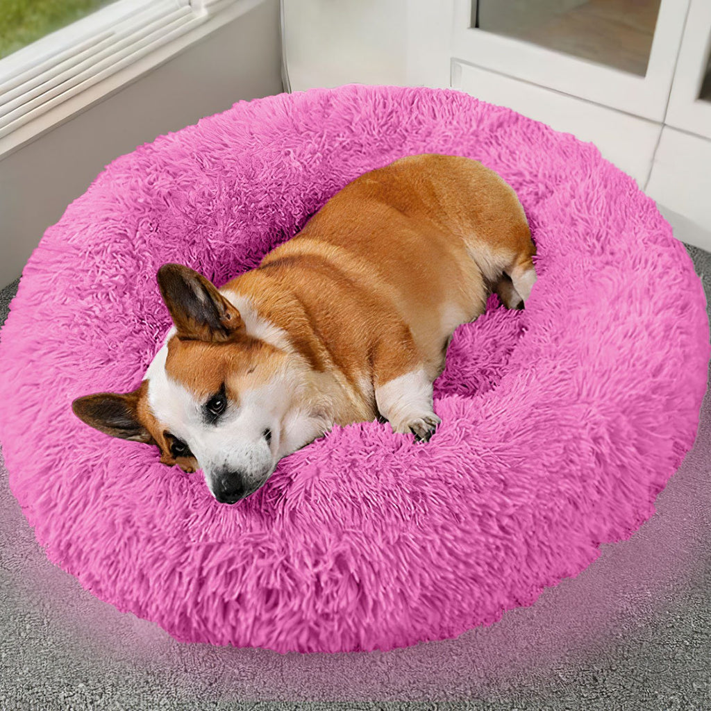 Cozy fleece nest bed with a raised rim for a dog or cat