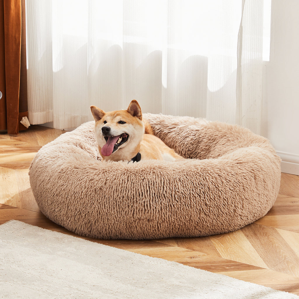 Plush faux-fur round cat bed with raised sides for a sense of security — view 3