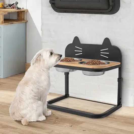 Raised feeder with two stainless steel bowls for cats and small dogs — view 4