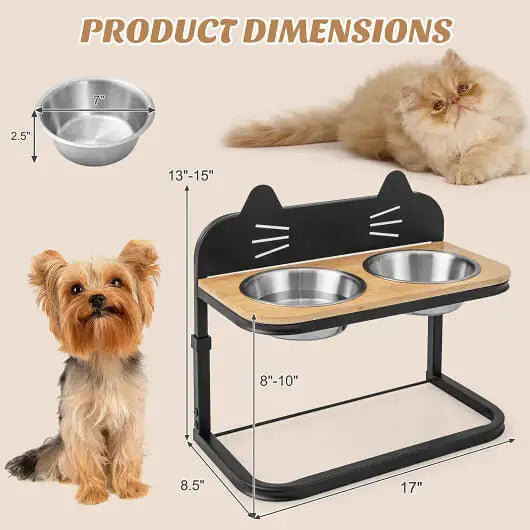 Raised feeder with two stainless steel bowls for cats and small dogs — view 3