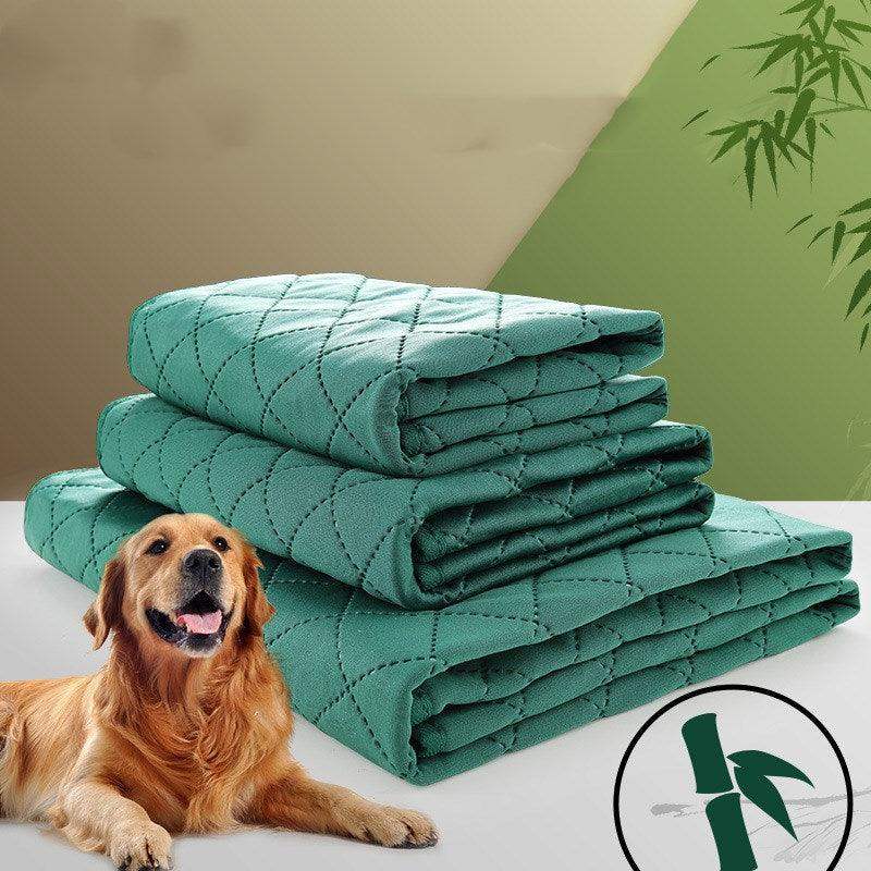 Natural bamboo cooling mat that stays cool for a dog or cat to rest on