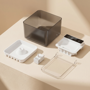 Smart pet water fountain components with timer, filter, and reservoir for cats and dogs